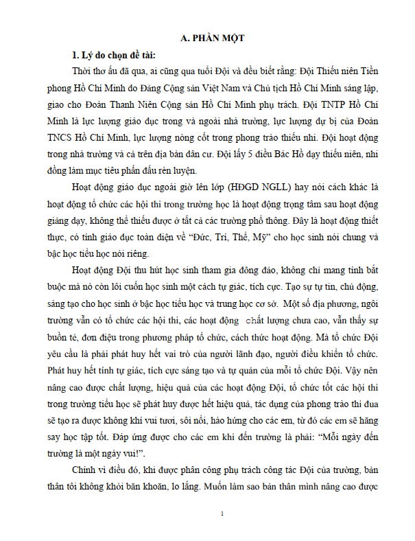 Một số biện pháp nhằm nâng cao tính hiệu quả các hoạt động Đội trong trường tiểu học