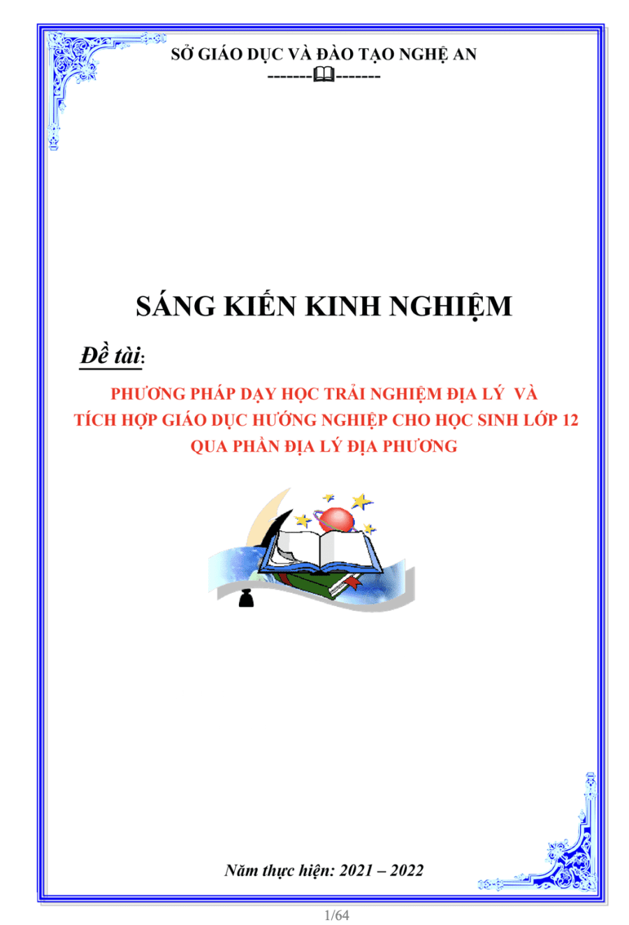 Phương pháp dạy học trải nghiệm địa lý và tích hợp giáo dục hướng nghiệp cho học sinh lớp 12 qua phần địa lý địa phương