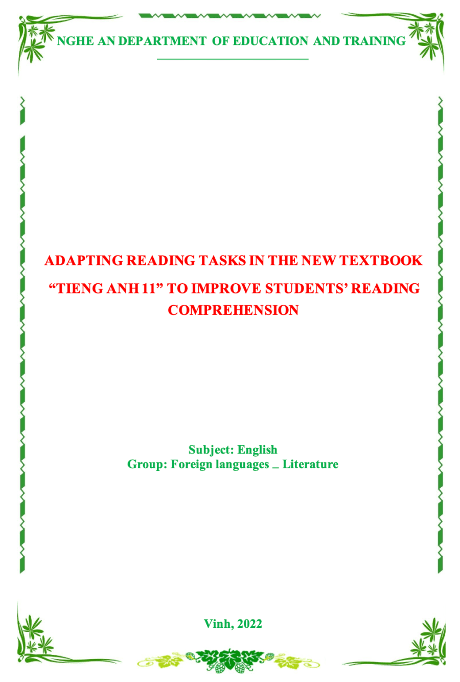 SKKN Adapting reading tasks in the new textbook “Tieng Anh 11” to improve students’ reading comprehension