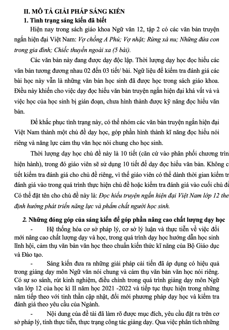 SKKN Dạy học theo chủ đề “ Đọc - hiểu truyện ngắn hiện đại Việt Nam lớp 12 theo định hướng phát triển năng lực và phẩm chất người học sinh”