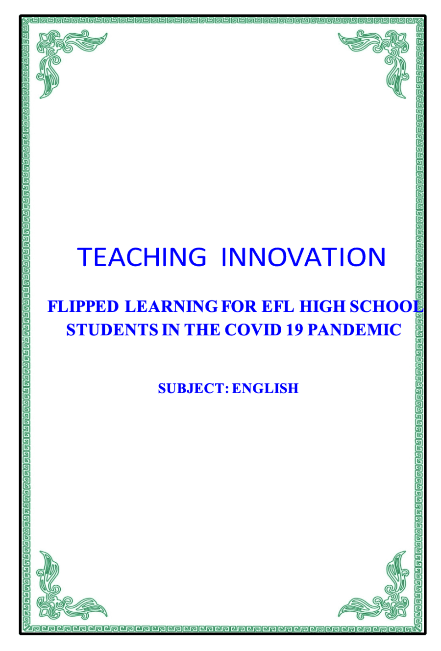 SKKN Flipped Learning for EFL High School Students in the Covid 19 Pandemic