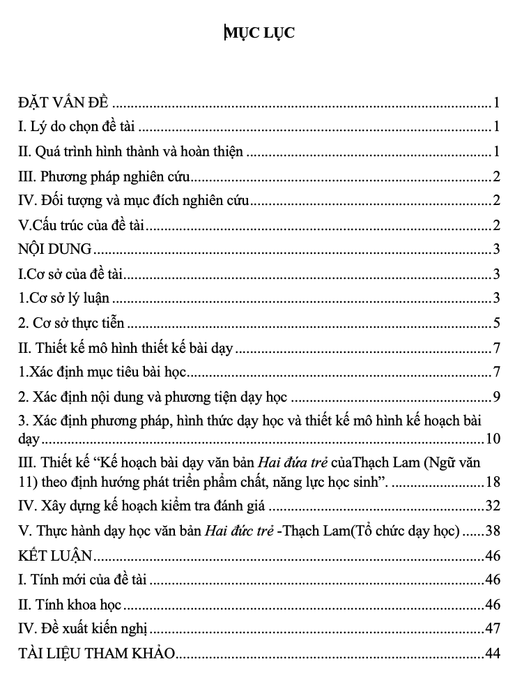 SKKN Kế hoạch bài dạy văn bản Hai đứa trẻ của Thạch Lam (Ngữ văn11) theo định hướng phát triển phẩm chất, năng lực học sinh”