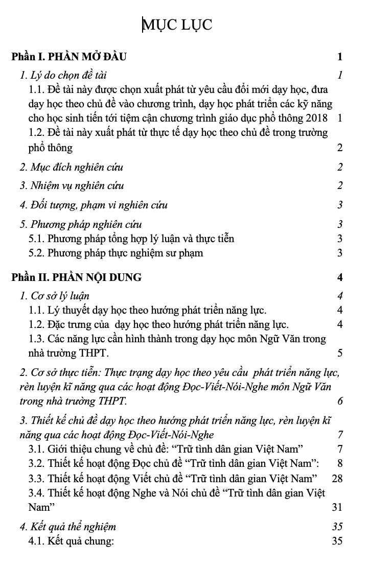 SKKN Kinh nghiệm thiết kế các chủ đề dạy học theo hướng phát triển phẩm chất, năng lực qua các hoạt động Đọc Viết Nói Nghe từ chủ đề "Trừ tình dân gian Việt Nam" trong chương trình Ngữ văn 10 tập 1