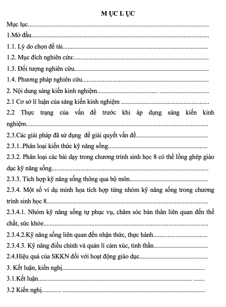 SKKN Kinh nghiệm tích hợp giáo dục kỹ năng sống vào môn Sinh học 8 nhằm rèn luyện thêm kỹ năng sống cho học sinh