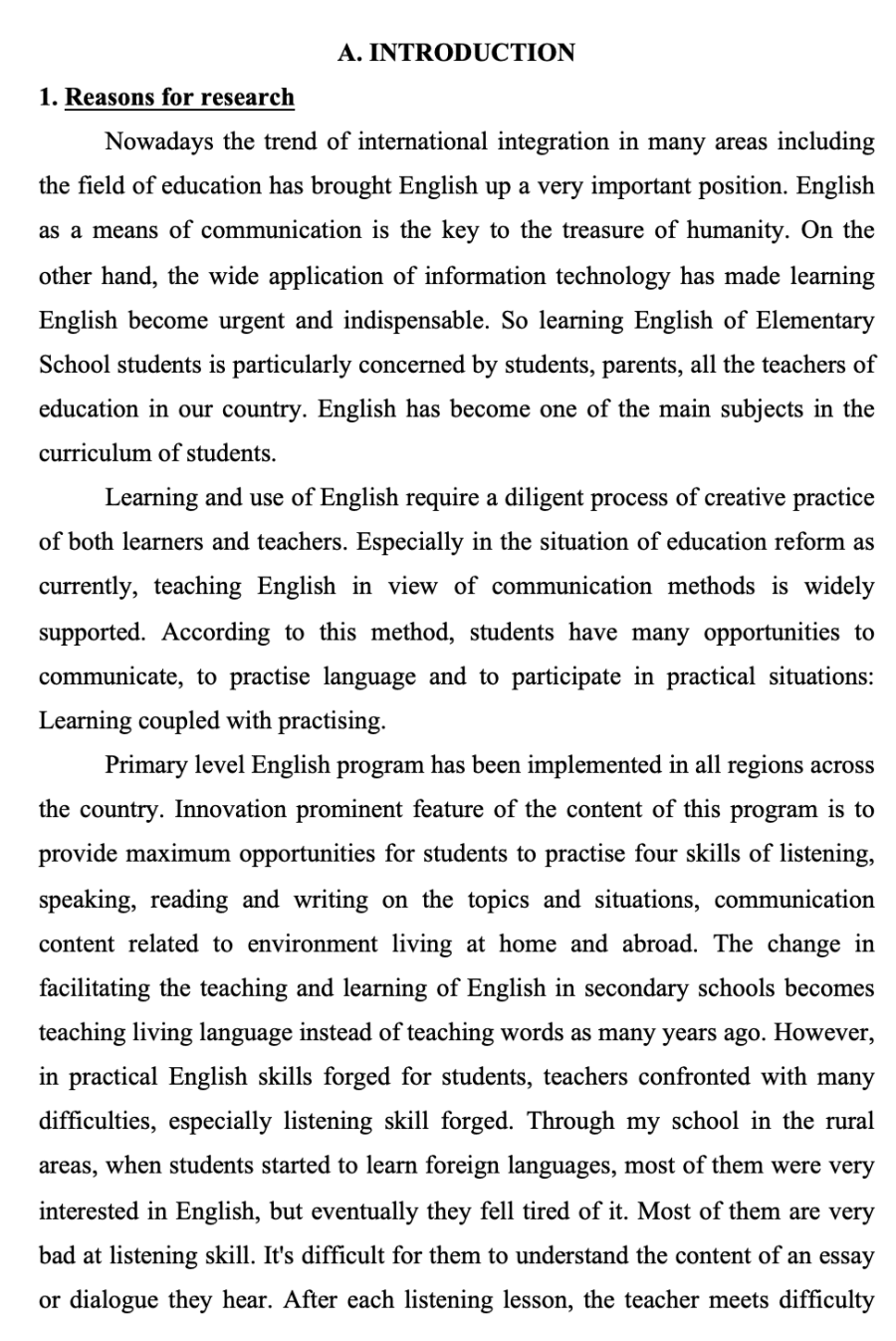 SKKN Method to teach English listening skill effectively for students in grade 4