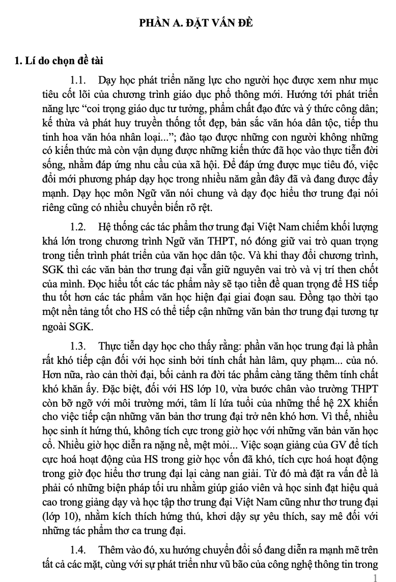 SKKN Một số biện pháp nâng cao hiệu quả dạy học đọc hiểu thơ trung đại (lớp 10 THPT) hướng tới phát triển năng lực người học