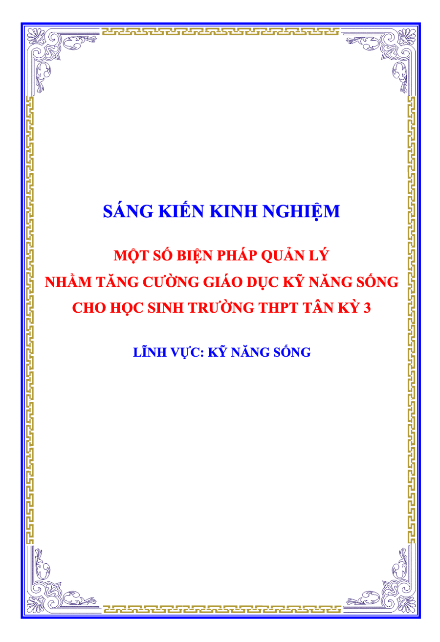 SKKN Một số biện pháp quản lý nhằm tăng cường giáo dục kĩ năng sống cho học sinh trường THPT