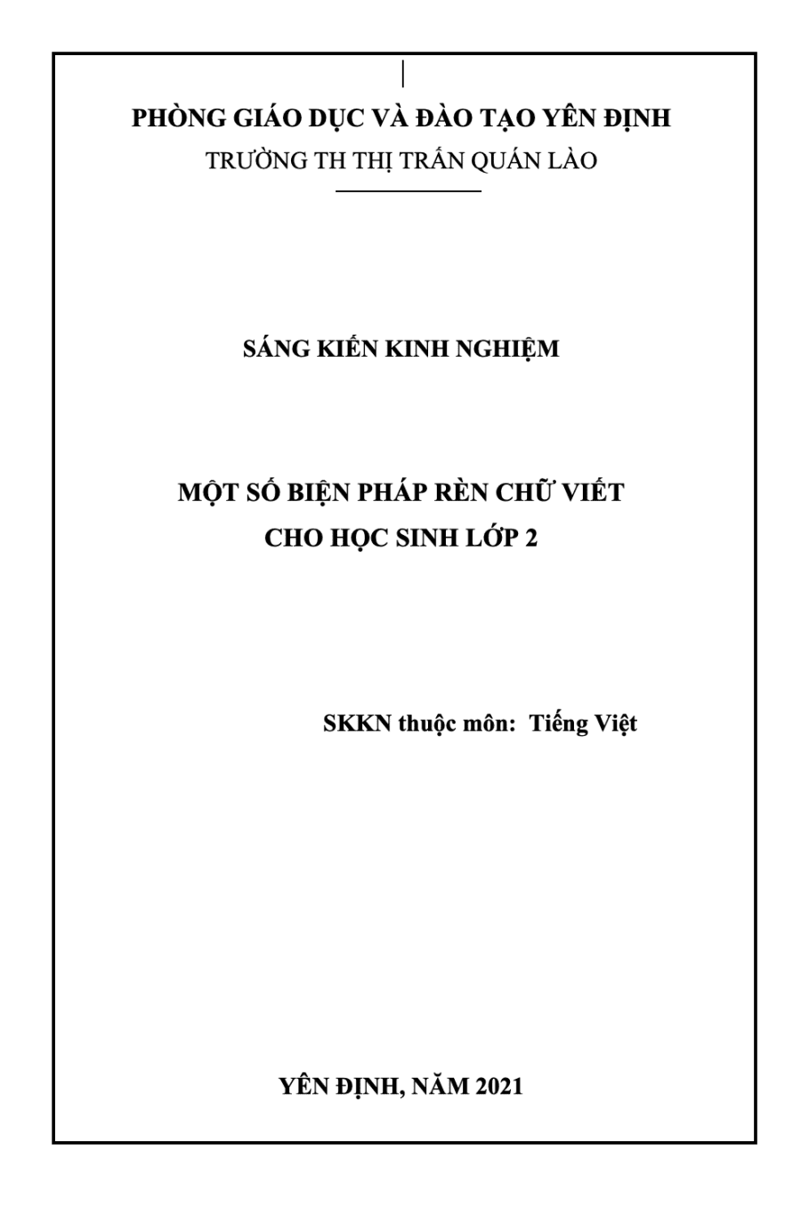 SKKN Một số biện pháp rèn chữ viết cho học sinh lớp 2