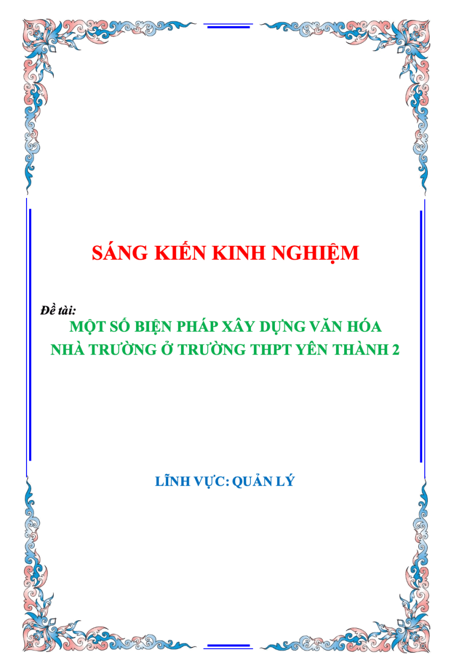 SKKN Một số biện pháp xây dựng văn hóa nhà trường ở Trường THPT