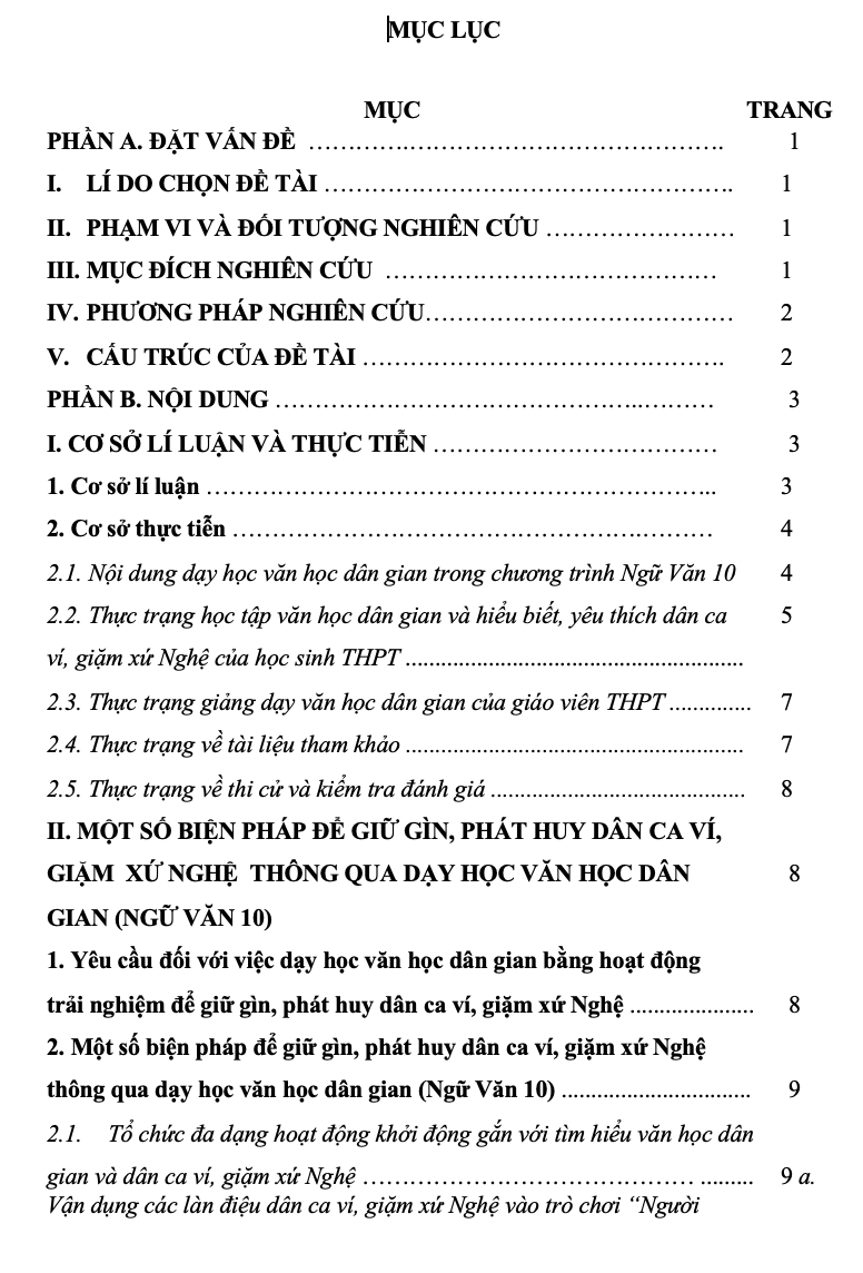 SKKN Một số biện phápđể giữ gìn, phát huy dân ca ví, giặm xứ Nghệ thông qua dạy học văn học dân gian ( Ngữ Văn 10 )