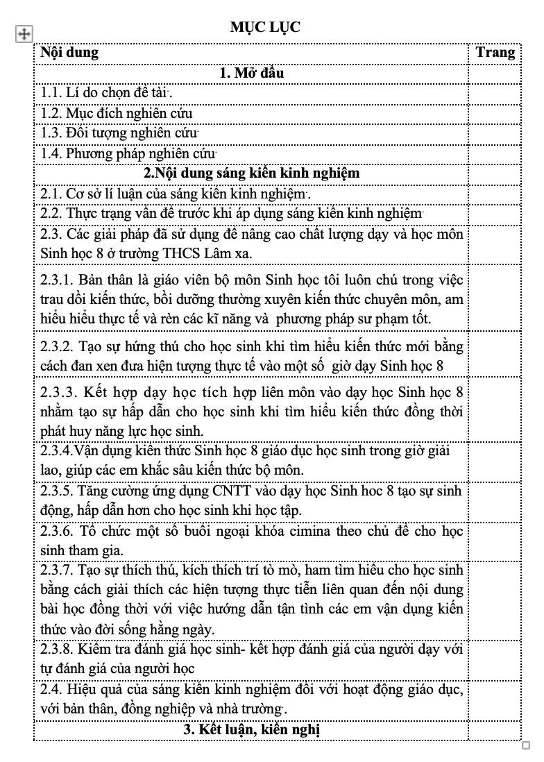 SKKN Một số giải pháp nâng cao chất lượng dạy và học môn sinh học lớp 8