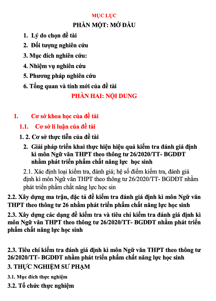 SKKN Một số giải pháp triển khai thực hiện hiệu quả kiểm tra đánh giá định kì môn Ngữ văn THPT theo thông tư 26/2020/TT- BGDĐT nhằm phát triển phẩm chất năng lực học sinh