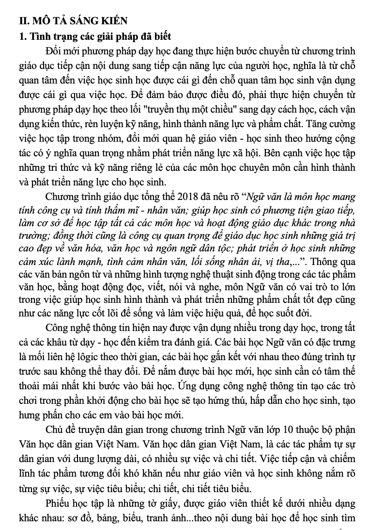 SKKN Nâng cao hiệu quả dạy học chủ đề truyện dân gian thông qua việc thiết kế và sử dụng phiếu học tập (Chương trình Ngữ văn 10)