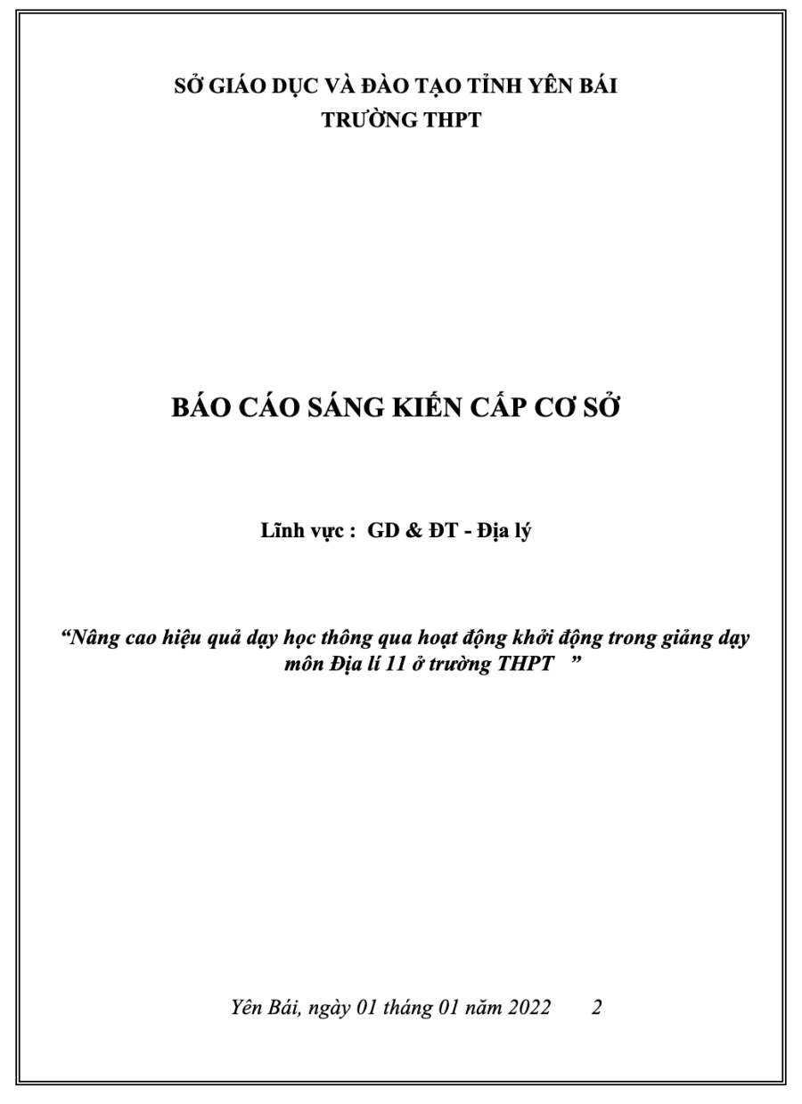 SKKN Nâng cao hiệu quả dạy học thông qua hoạt động khởi động trong giảng dạy môn Địa lí 11