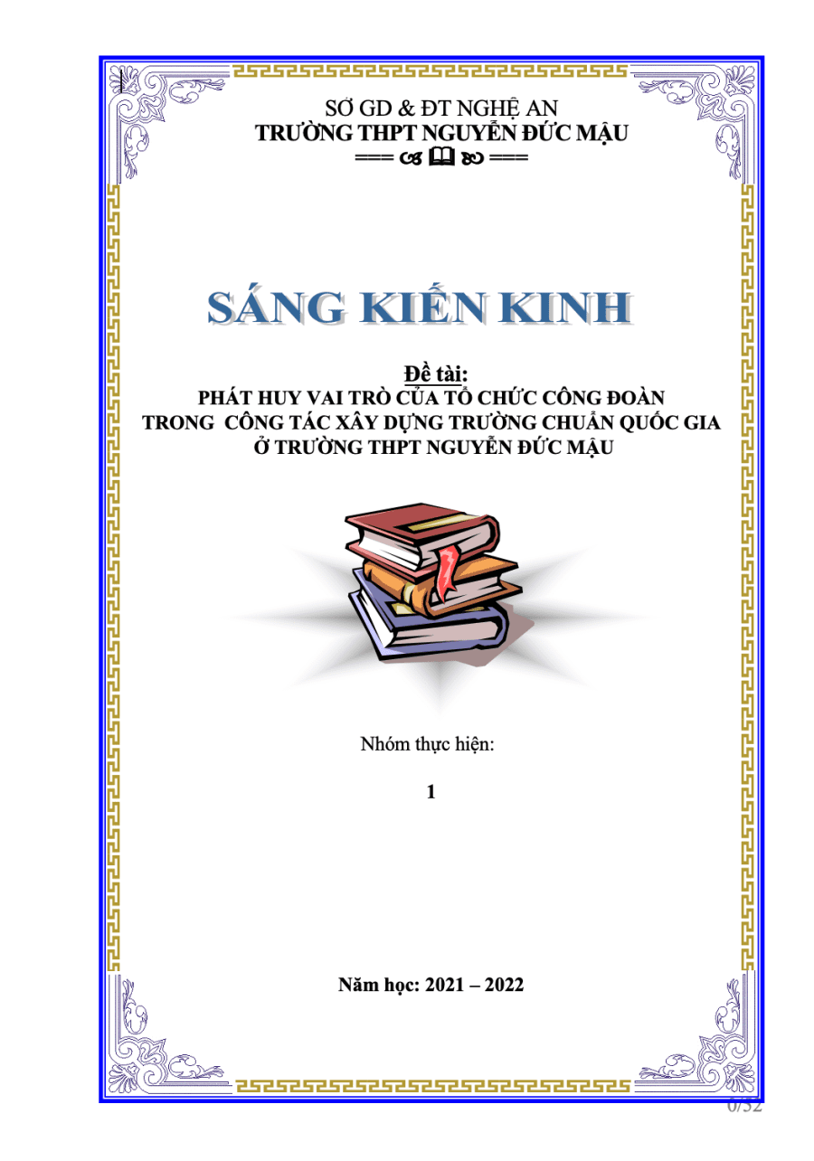 SKKN Phát huy vai trò của tổ chức Công đoàn trong công tác xây dựng trường chuẩn Quốc gia ở trường THPT