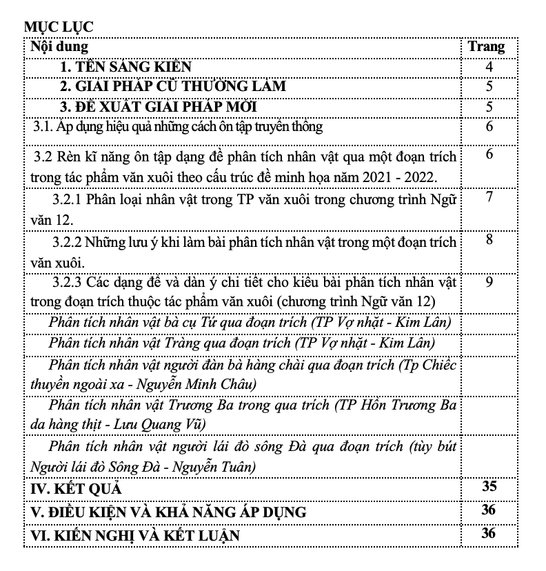 SKKN Rèn kĩ năng làm văn dạng đề phân tích nhân vật qua một đoạn trích trong tác phẩm văn xuôi theo cấu trúc đề tham khảo