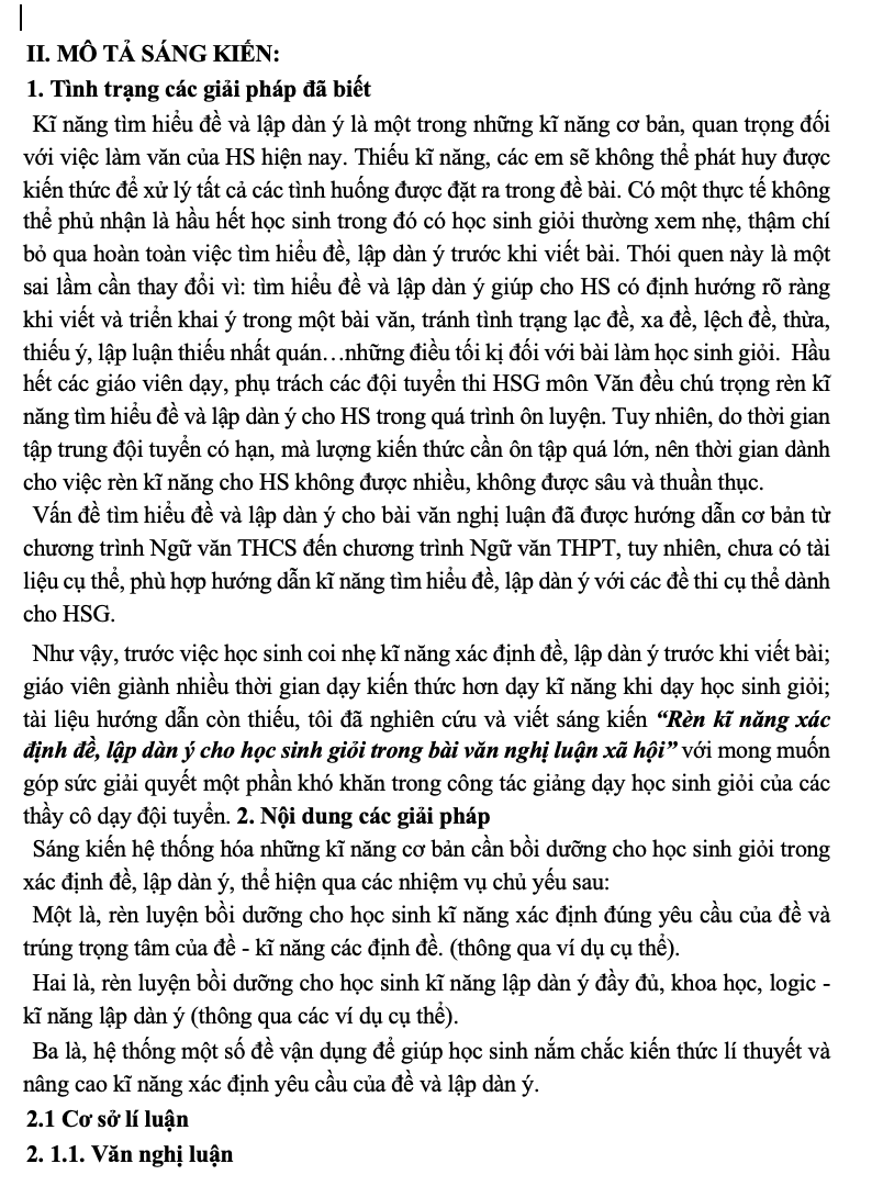 SKKN Rèn kĩ năng xác định đề, lập dàn ý cho học sinh giỏi trong bài văn nghị luận xã hội