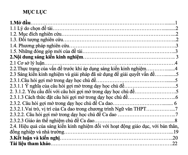 SKKN Phương pháp xây dựng hệ thống câu hỏi gợi mở trong dạy học chủ đề Ca dao lớp 10