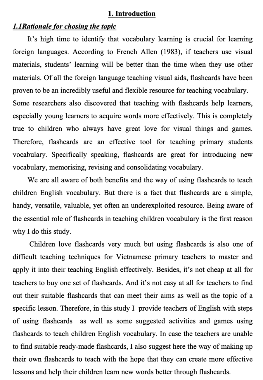 SKKN Some experiences on using flashcards to teach English vocabulary for grade 3 students