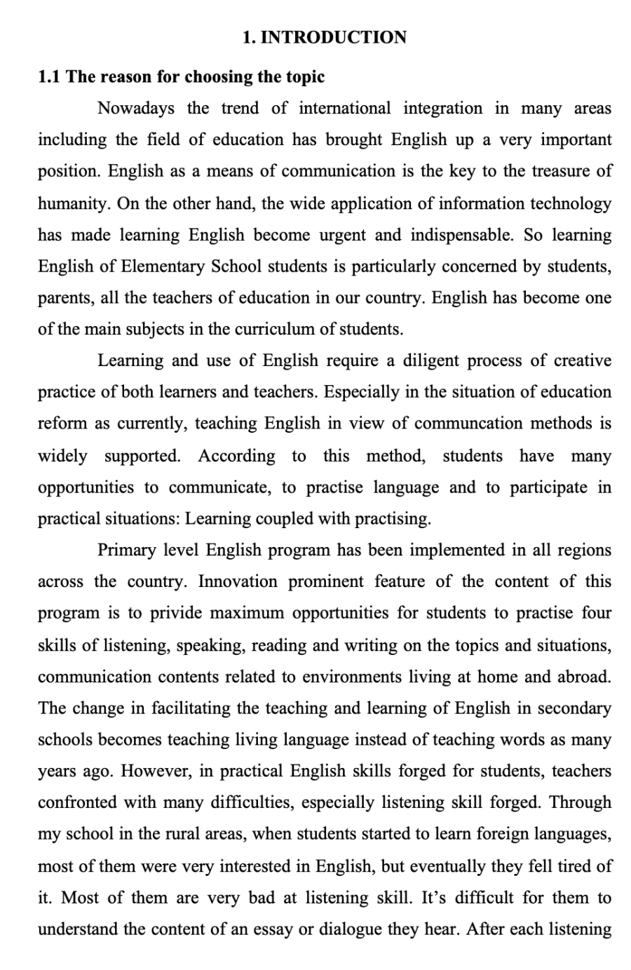 SKKN Some experiences to teach english listening skill for students in grade 4