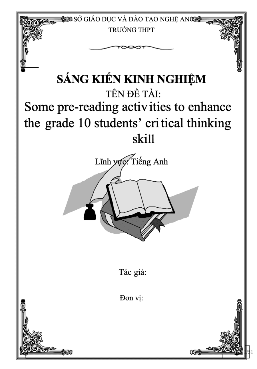 SKKN Some pre-reading activities to enhance the grade 10 students’ critical thinking skill