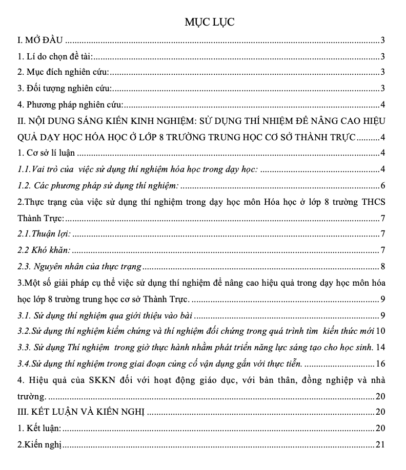 SKKN Sử dụng thí nghiệm hóa học đê nâng cao hiệu quả trong dạy học môn Hoá học ở lớp 8