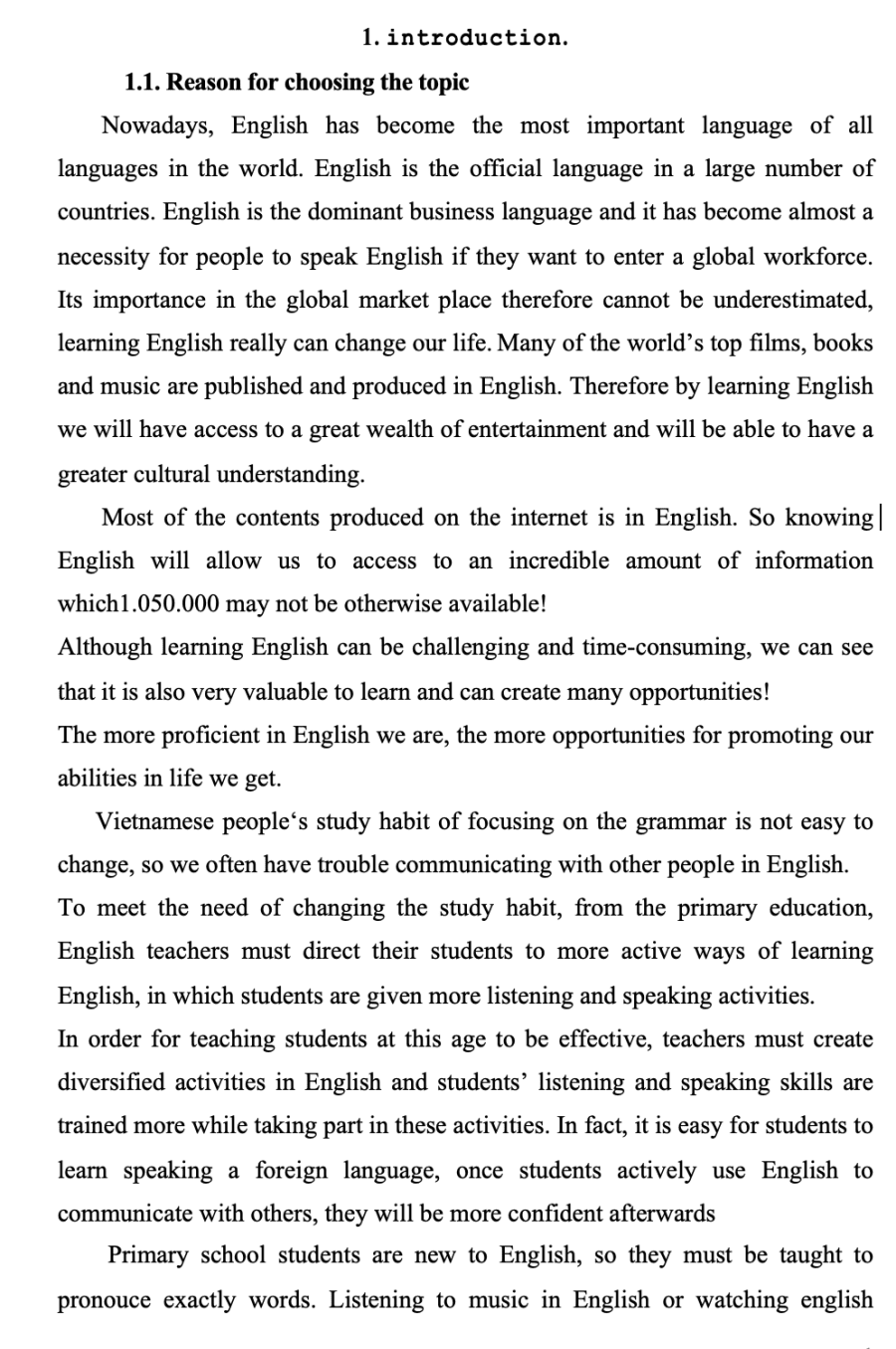 SKKN Themes using techniques in english teaching procedures