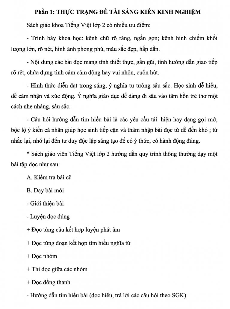 SKKN Thiết kế bài học Tập đọc lớp 2 theo hướng đổi mới phương pháp dạy học