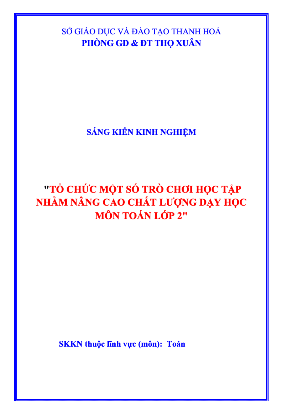 SKKN Tổ chức một số trò chơi học tập nhằm nâng cao chất lượng dạy học môn Toán lớp 2