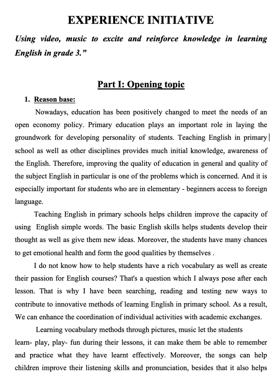 SKKN Using video, music to excite and reinforce knowledge in learning English in grade 3