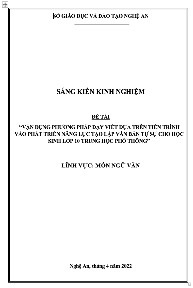 SKKN Vận dụng phương pháp dạy viết dựa trên tiến trình vào phát triển năng lực tạo lập văn bản tự sự cho học sinh lớp 10