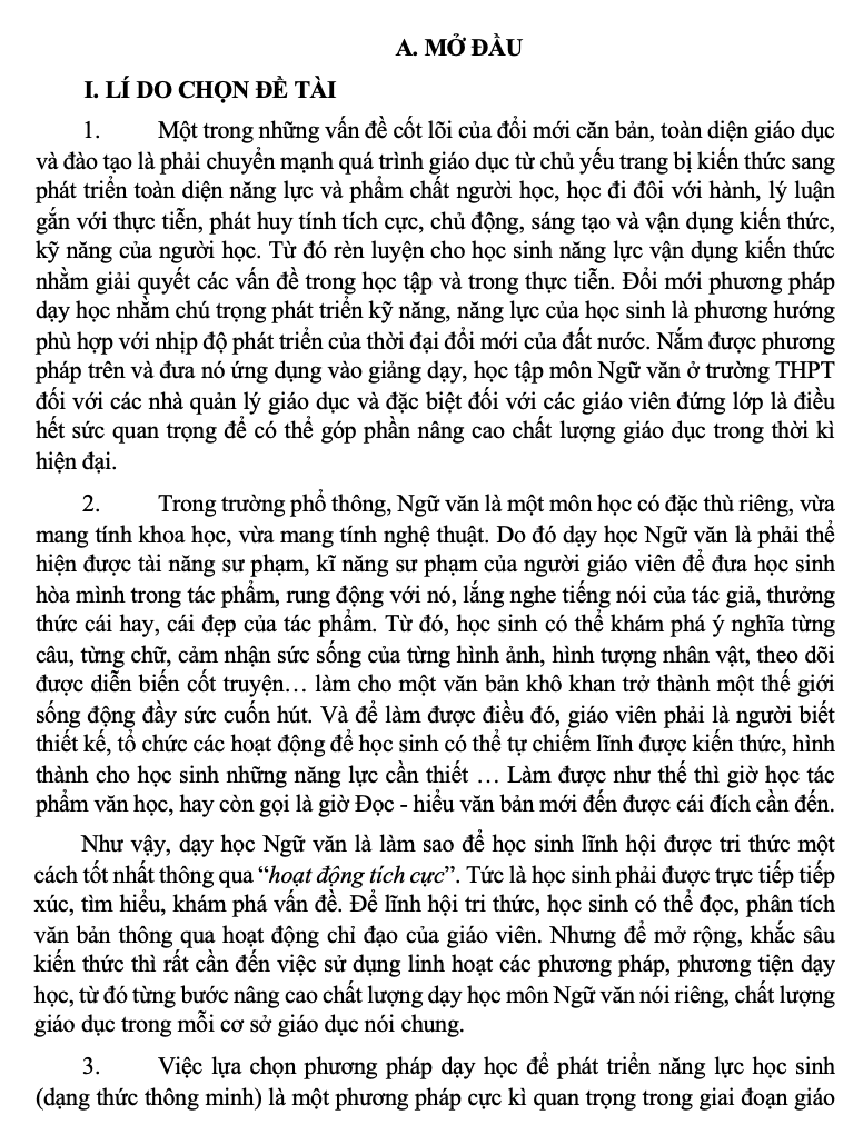 SKKN Vận dụng trí thông minh đa dang vào dạy học truyện ngắn “Hai đứa trẻ” của Thạch Lam