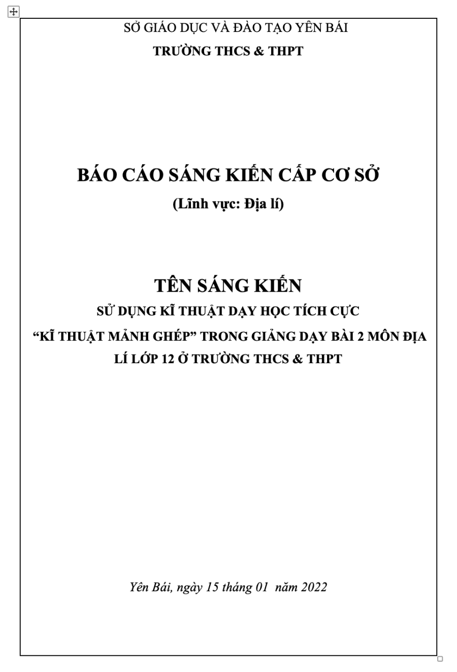 Sử dụng kĩ thuật dạy học tích cực "Kĩ thuật mảnh ghép" trong giảng dạy bài 2 môn Địa lí lớp 12