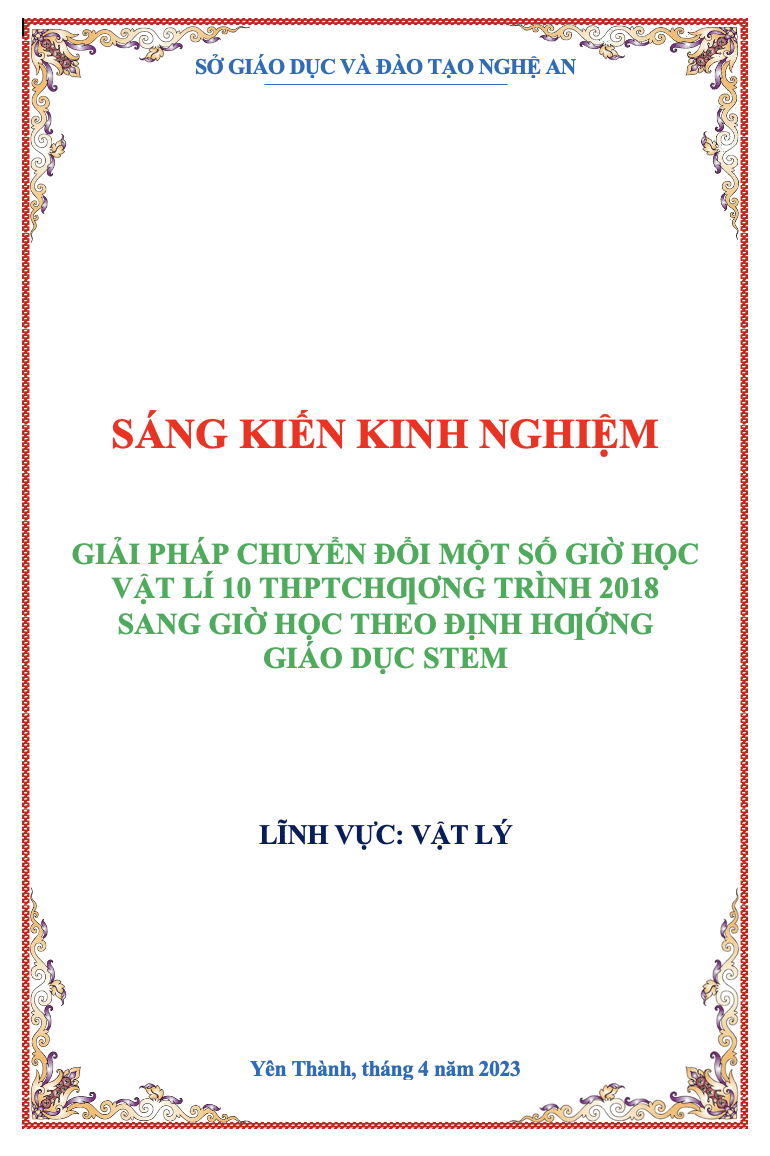 SKKN Giải pháp chuyển đổi một số giờ học Vật lí 10 chương trình phổ thông 2018 sang giờ học theo định hướng STEM.