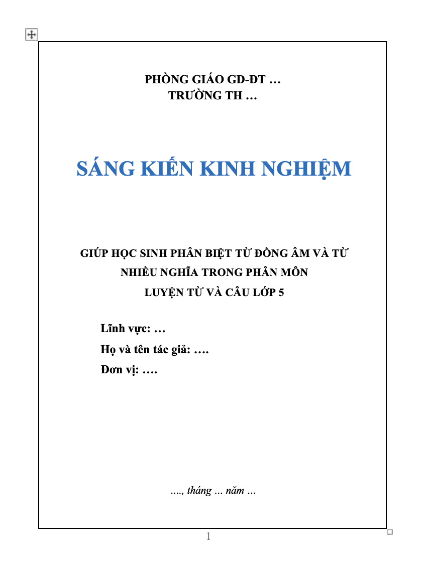 SKKN Giúp học sinh phân biệt từ đồng âm và từ nhiều nghĩa trong phân môn Luyện từ và câu lớp 5