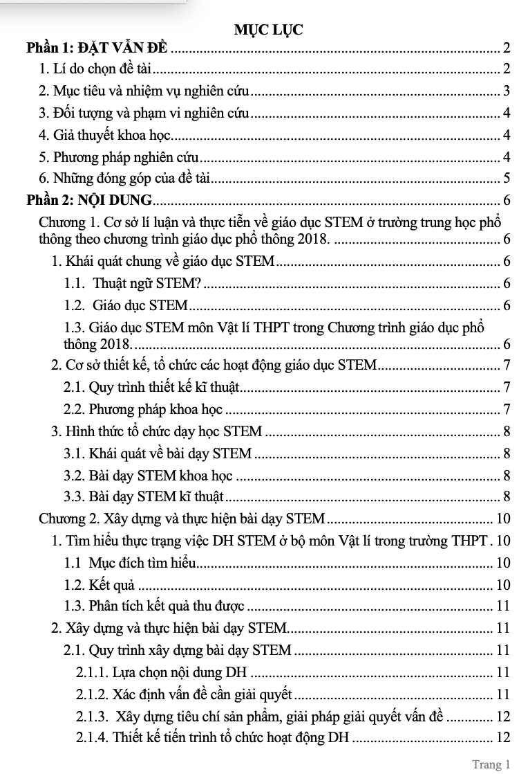 SKKN Hình thành và phát triển năng lực giải quyết vấn đề, sáng tạo cho HS thông qua một số bài dạy STEM trong chương “động lực học” và “năng lượng” vật lí 10