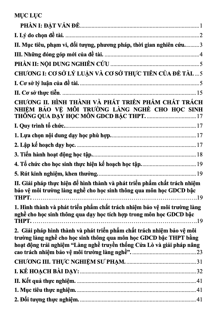 SKKN Hình thành và phát triển phẩm chất trách nhiệm trong hoạt động bảo vệ môi trường làng nghề cho học sinh thông qua dạy học môn GDCD bậc THPT