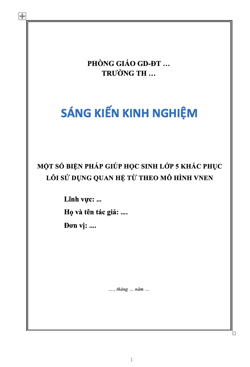 SKKN Mốt số biện pháp giúp học sinh lớp 5 khắc phục lỗi sử dụng quan hệ từ theo mô hình VNEN