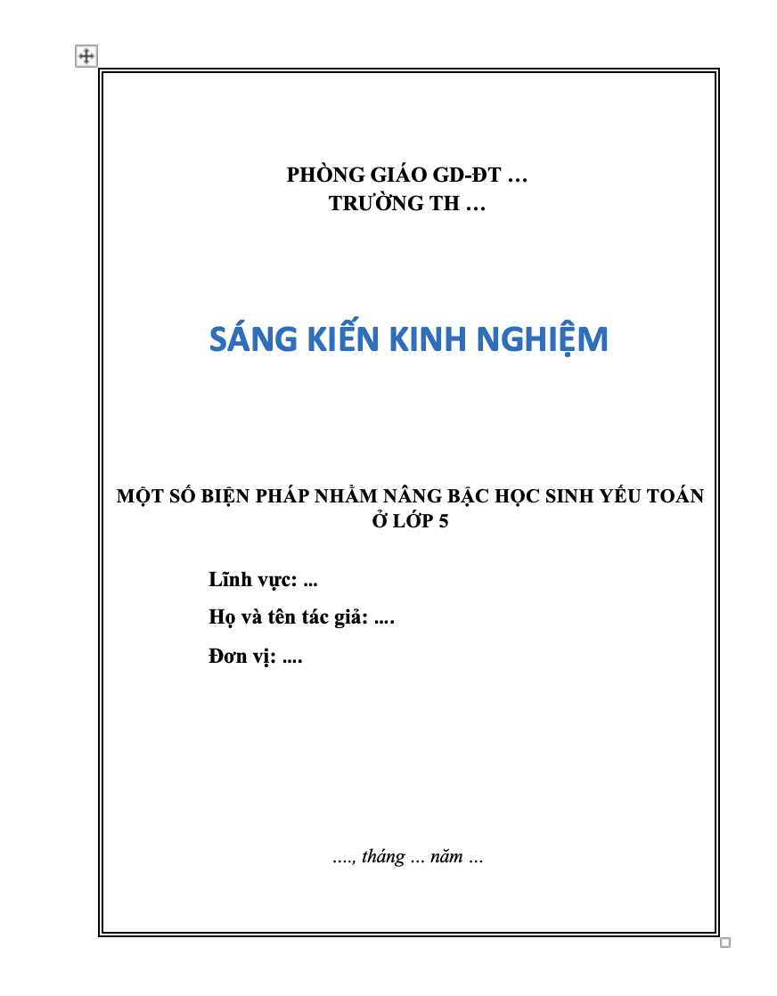 SKKN Một số biện pháp nhằm nâng bậc học sinh yếu toán ở lớp 5