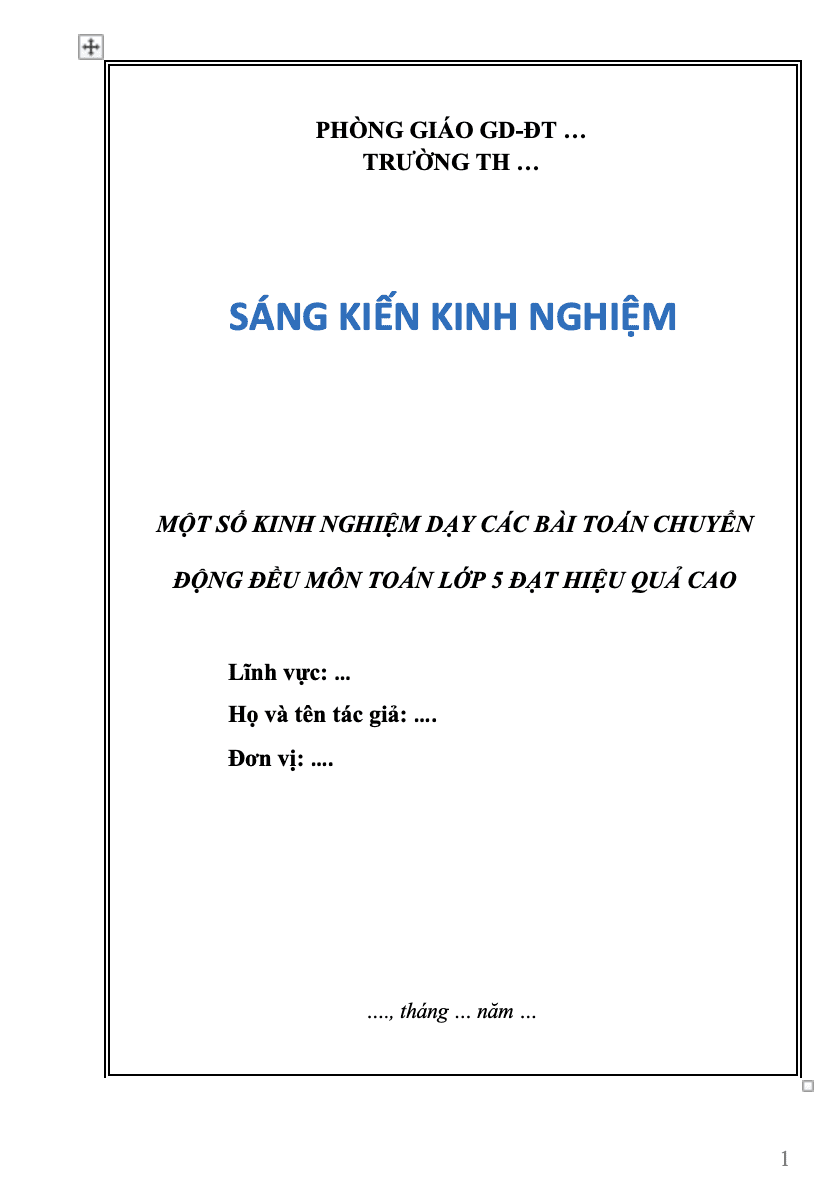 SKKN Một số kinh nghiệm dạy các bài toán chuyển động đều môn Toán lớp 5 đạt hiệu quả cao