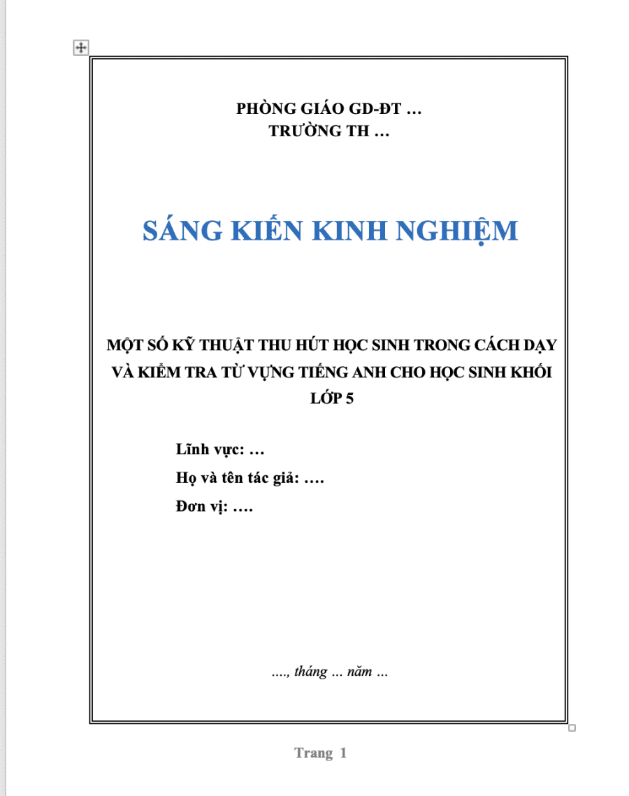 SKKN Một số kỹ thuật thu hút học sinh trong cách dạy và kiểm tra từ vựng Tiếng Anh cho học sinh khối lớp 5