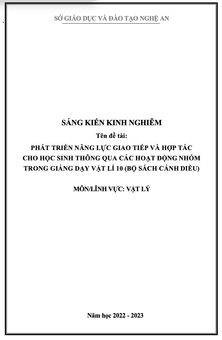 SKKN Phát triển năng lực giao tiếp và hợp tác cho học sinh thông qua các hoạt động nhóm trong giảng dạy Vật lí 10 (Bộ sách Cánh Diều)