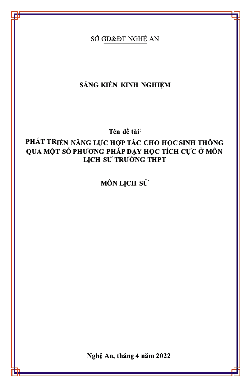 SKKN Phát triển năng lực hợp tác cho học sinh thông qua một số phương pháp dạy học tích cực ở môn Lịch sử trường THPT