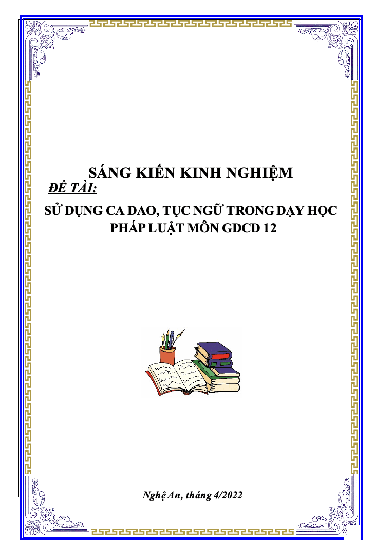 SKKN Sử dụng ca dao, tục ngữ trong dạy học Pháp luật môn GDCD 12