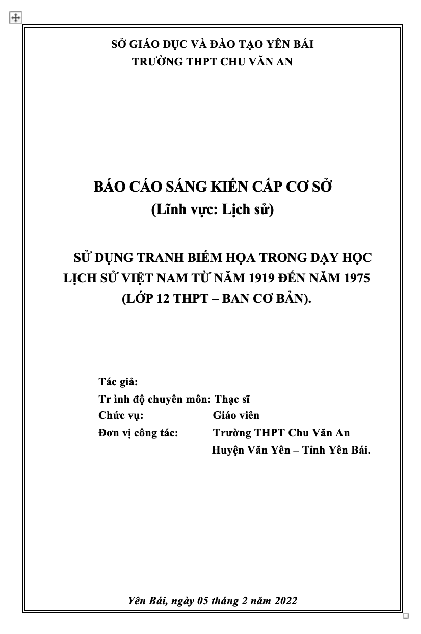 SKKN Sử dụng tranh biếm họa trong dạy học Lịch sử Việt Nam từ năm 1919 đến năm 1975 (Lớp 12 THPT - Ban cơ bản).