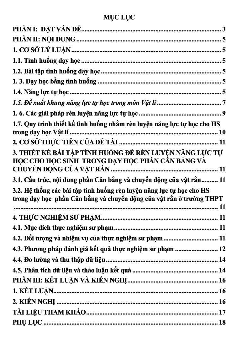 SKKN Thiết kế và sử dụng bài tập tình huống nhằm rèn luyện năng lực tự học cho học sinh trong dạy học phần Cân bằng và chuyển động của vật rắn - Vật lí 10 THPT