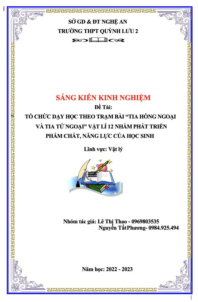 SKKN Tổ chức dạy học theo trạm bài “Tia hồng ngoại và tia tử ngoại” Vật lí 12 nhằm phát triển phẩm chất, năng lực của học sinh.