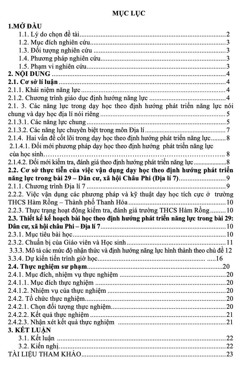 SKKN Vận dụng dạy học theo định hướng phát triển năng lực trong bài: Dân cư, xã hội Châu Phi – Địa lí 7