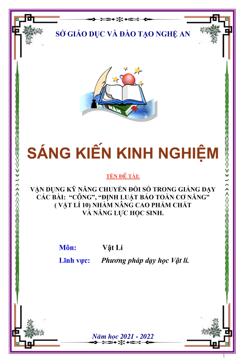 SKKN Vận dụng kỹ năng chuyển đổi số trong giảng dạy các bài: “công”, “định luật bảo toàn cơ năng” ( vật lí 10) nhằm nâng cao phẩm chất và năng lực học sinh.