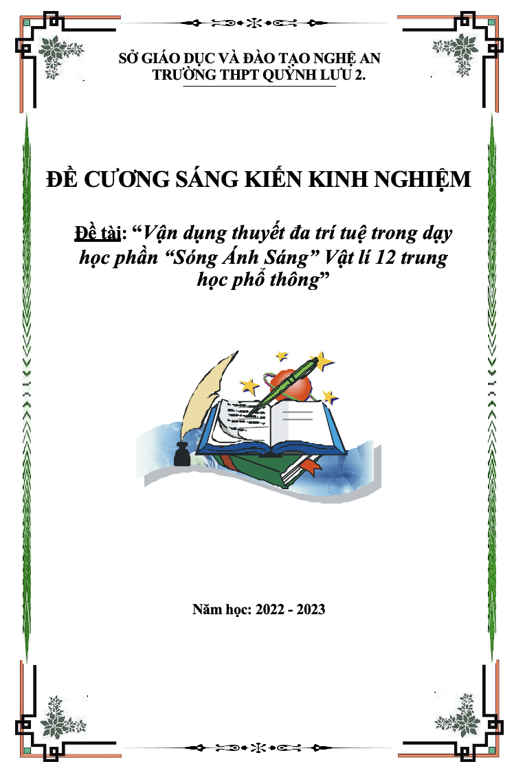 SKKN Vận dụng thuyết đa trí tuệ trong dạy học phần “Sóng Ánh Sáng” Vật lí 12 theo định hướng phát triển năng lực cho học sinh